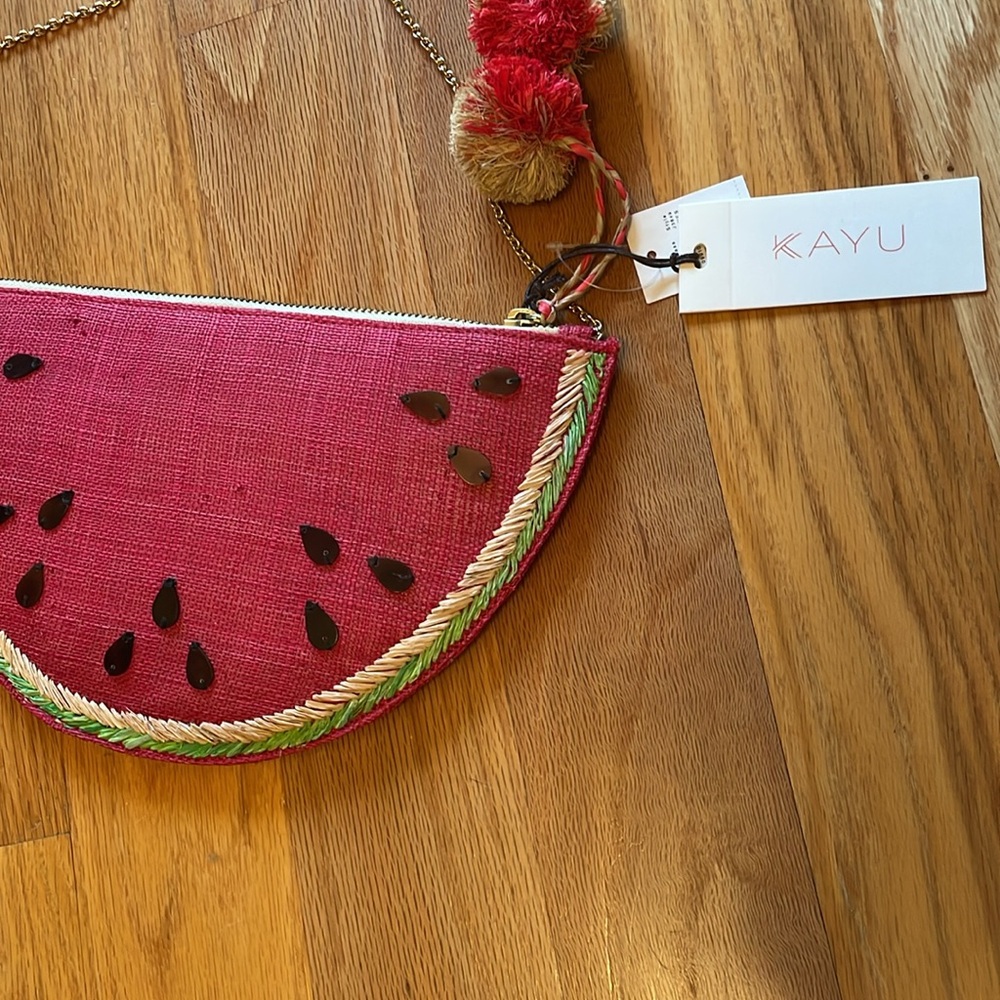 NWT J. Crew x Kayu Raffia Watermelon Clutch Red straw bag purse chain clutch - Picture 6 of 10